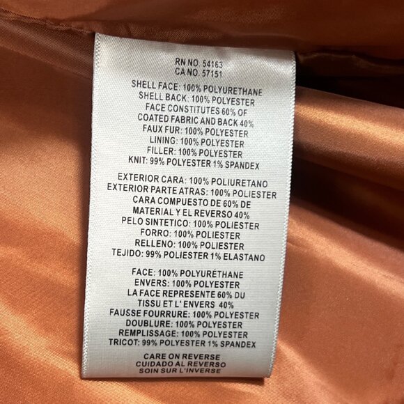 Levis Brown Faux Leather Sherpa Collar Puffer Jacket With Zipper Pockets Size XL - Picture 7 of 9